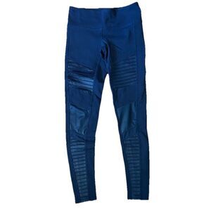 Alo Yoga High Waist Moto Leggings‎ Rich Navy/Rich Navy Blue Glossy Women's Sz XS